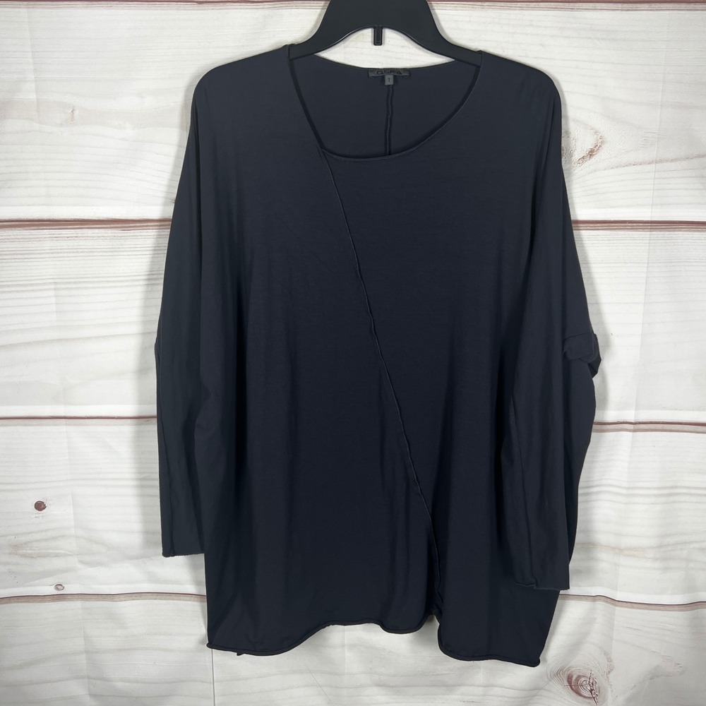 OSKA Tunic Top Womens 1 M Gray Solid Asymmetric Seam Dolman Sleeve Lagenlook